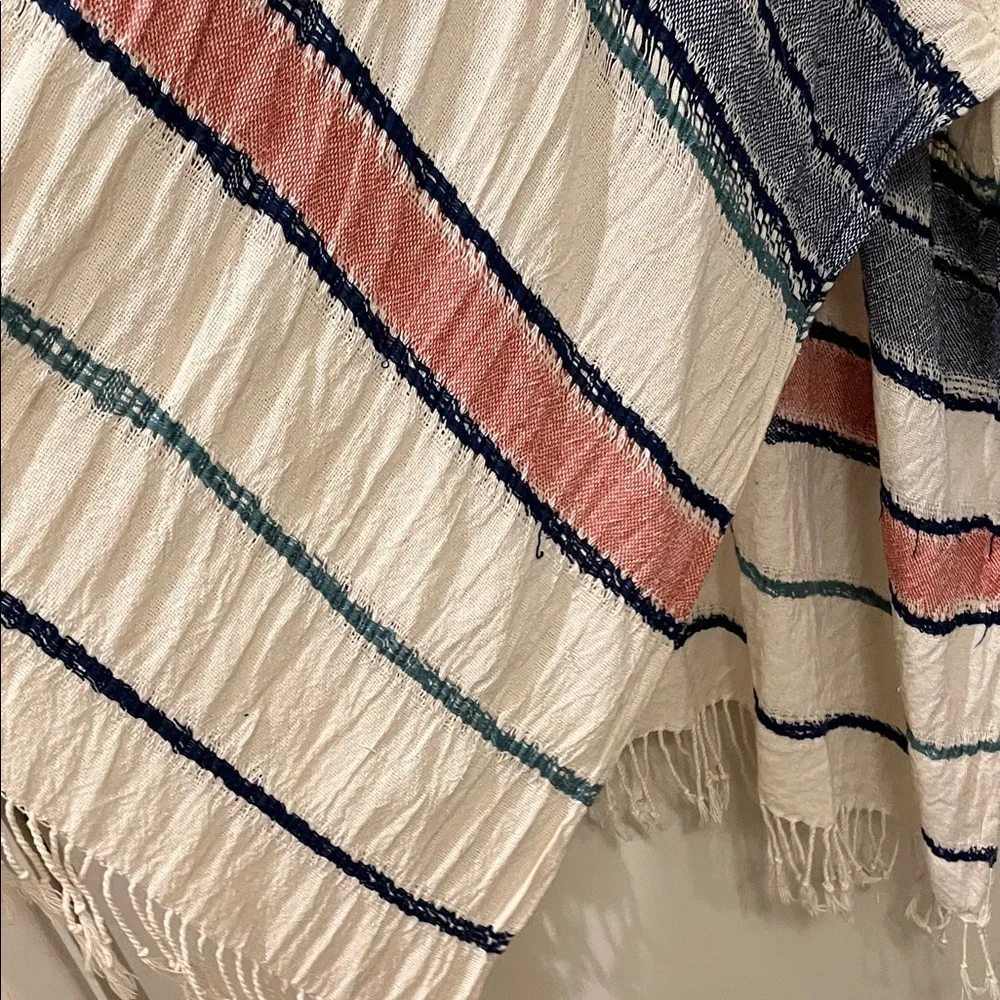Cost Plus World Market Striped Fringe Wrap in Cream, Blue, Pink, Teal